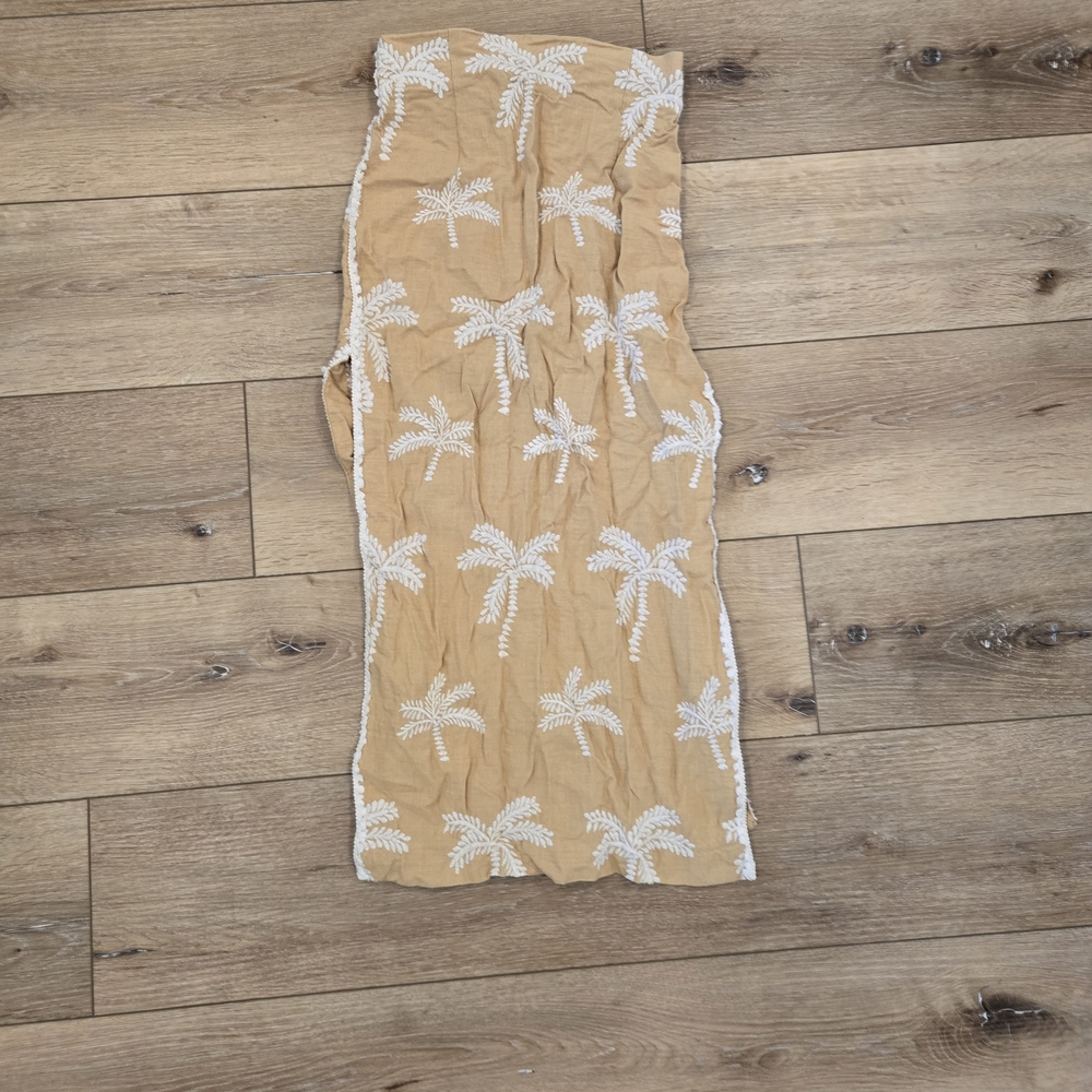 Zara Tan and White Palm Print Midi Skirt